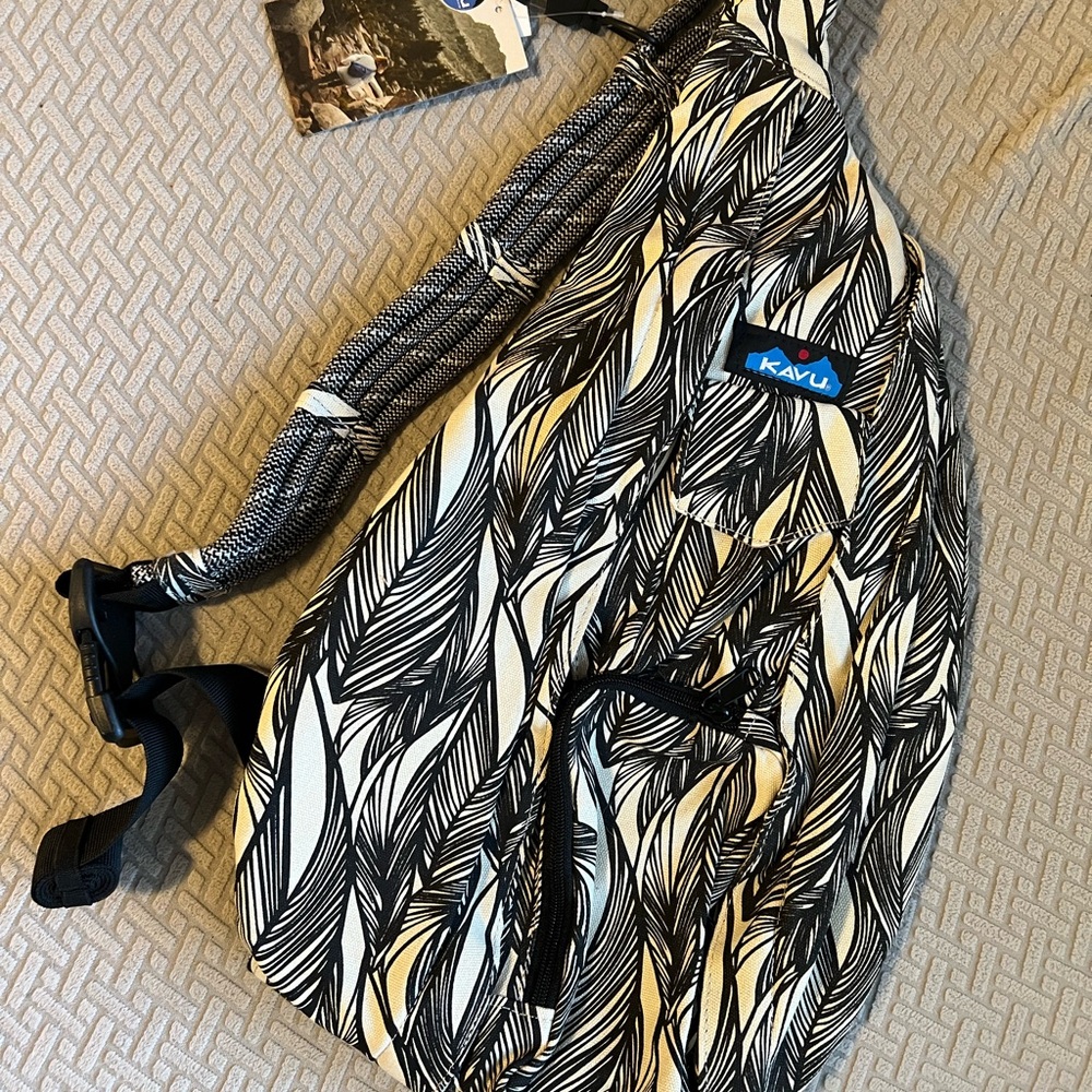 KAVU Black and White Feather Pattern Sling Bag